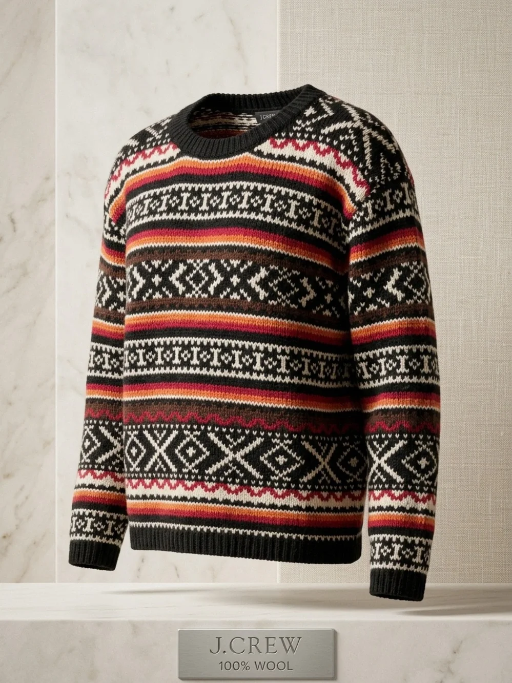 J.Crew 100% Wool Fair Isle Sweater Classic Preppy Pattern Excellent Condition
